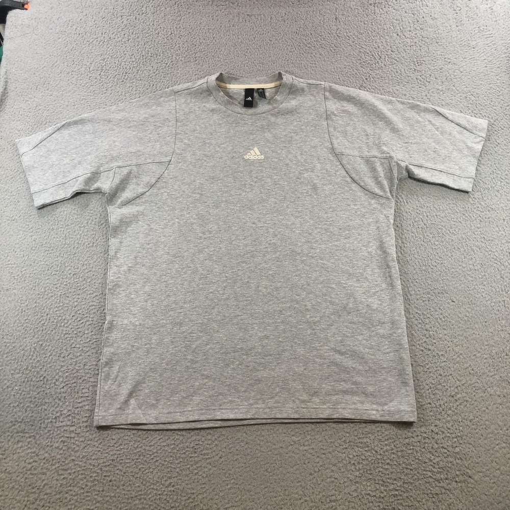 Adidas Shirt Mens Large Gray HB6597 Logo Athletic Casual Crewneck Short Sleeve